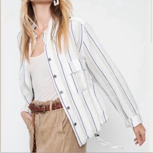 Rails Rowen Coco Stripe Lightweight Linen Blend Cinch Waist Jacket FLAW Size S